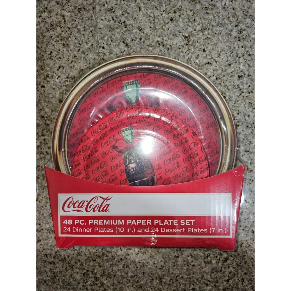 Coca-Cola‎ Bottle Christmas Design 48 pc. Paper Plate Set & 32 ct. Napkins New